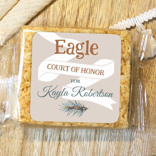 Copper, Teal & Beige Eagle Scout Court of Honor Square Sticker (teal green copper eagle scout court of honor party favor sticker, dessert label, take home treat)