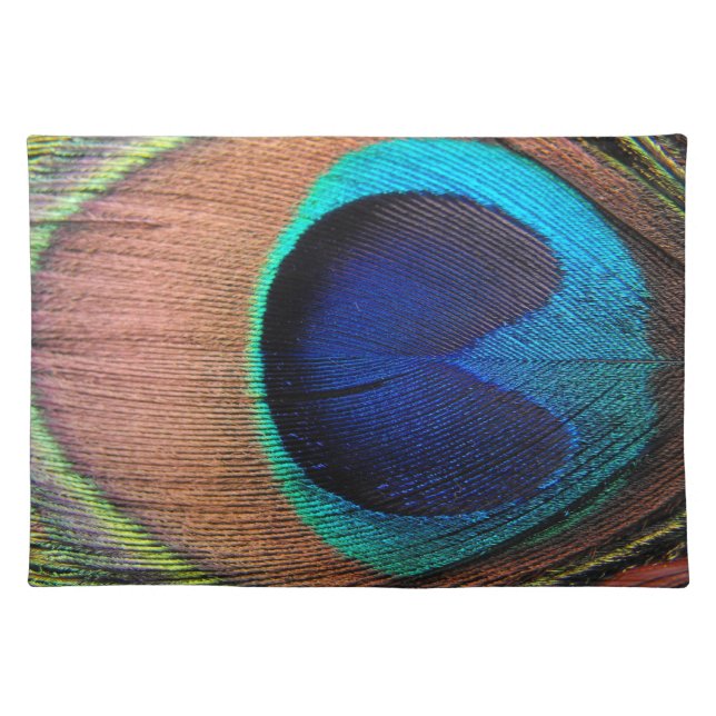 Copper/Teal/Blue Peacock Feather Cloth Placemat (Front)