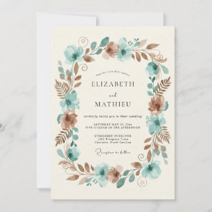 Copper Teal Earthy Woodland Wedding Invitation