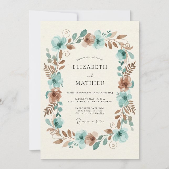Copper Teal Earthy Woodland Wedding Invitation (Front)