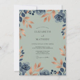 Copper Teal Foliage Eucalyptus Wedding Invitation