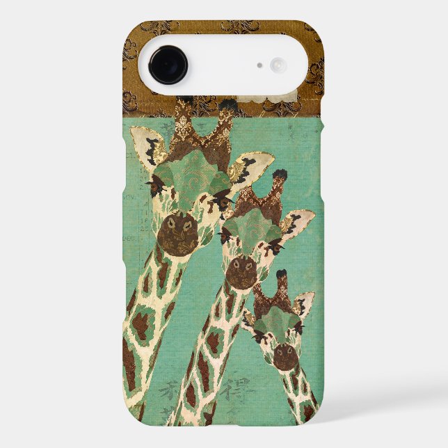 Copper & Teal Giraffes Damask Monogram iPhone Case (Back)