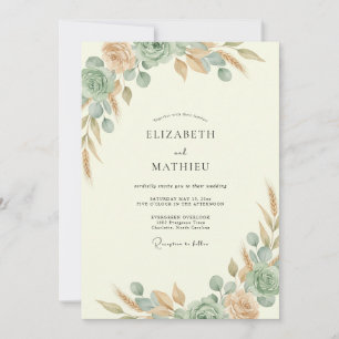 Copper Teal Leafy Wedding Invitation