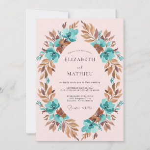 Copper Teal Wreath Wedding Invitation