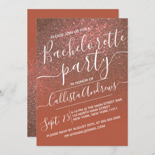 Copper Terracotta Glitter Ombre Bachelorette Invitation