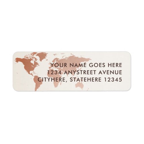 Copper Terracotta Tan World Map Return Address Label