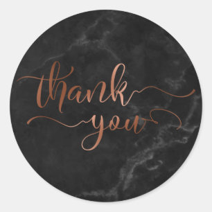 Copper Thank You Script Over Black Marble Classic Round Sticker