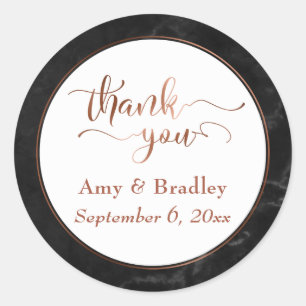 Copper Thank You Script Over Black Marble Classic Round Sticker