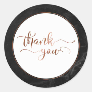 Copper Thank You Script Over Black Marble Classic Round Sticker