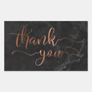 Copper Thank You Script Over Black Marble Rectangular Sticker