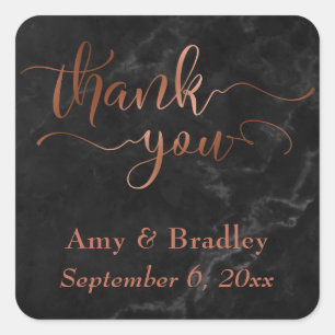 Copper Thank You Script Over Black Marble Square Sticker