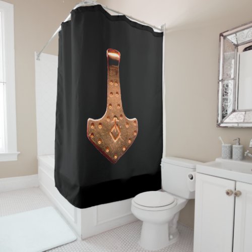 Copper Thor Hammer black shower curtain