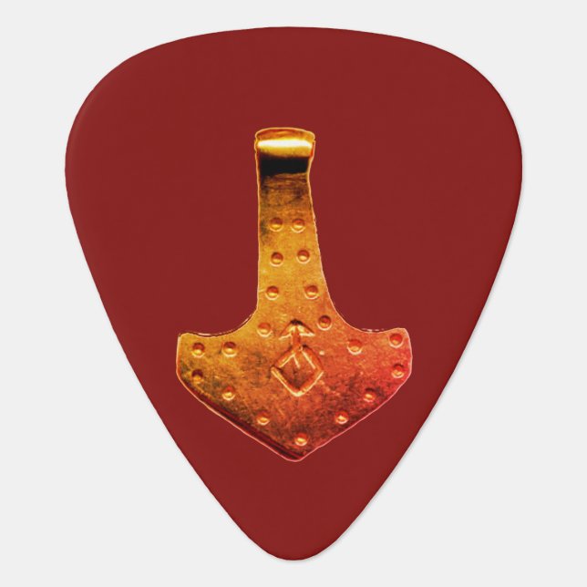 Copper Thor Hammer red guitar pick (Front)