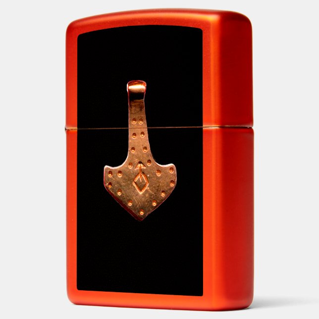 Copper Thor Hammer red metallic Zippo Lighter (Left)