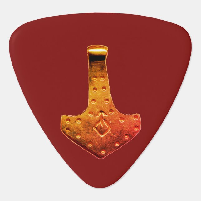 Copper Thor Hammer red triangle guitar pick (Front)