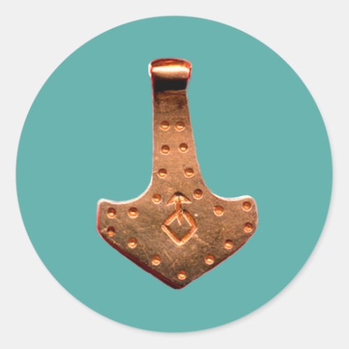 Copper Thor Hammer teal large round stickers