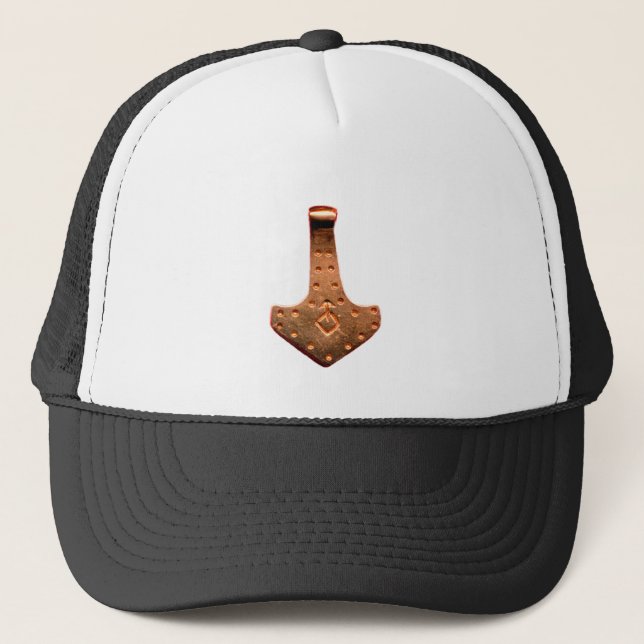 Copper Thor's Hammer black and white trucker hat (Front)