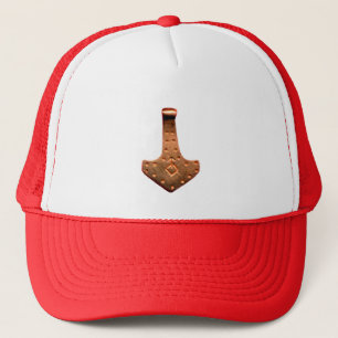 Copper Thor's Hammer red and white trucker hat