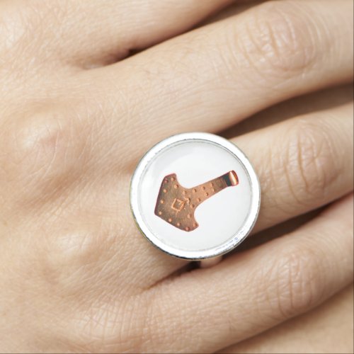 Copper Thors Hammer white sterling silver ring