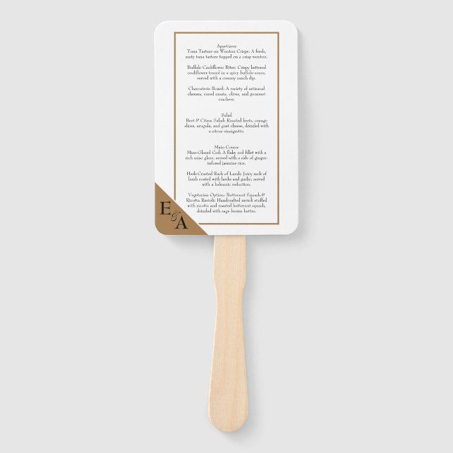 Copper Toile / Mocha Mousse Menu Hand Fan (Front)