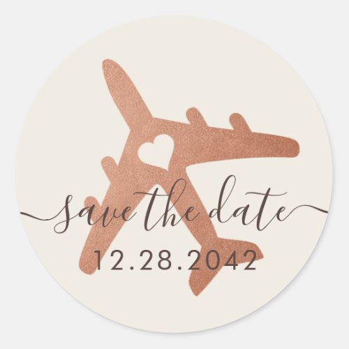 Copper Travel Theme Wedding Save the Date Classic Round Sticker