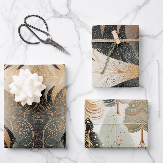 Copper Trees In A Forest Pattern Design Wrapping Paper Sheets (Front)