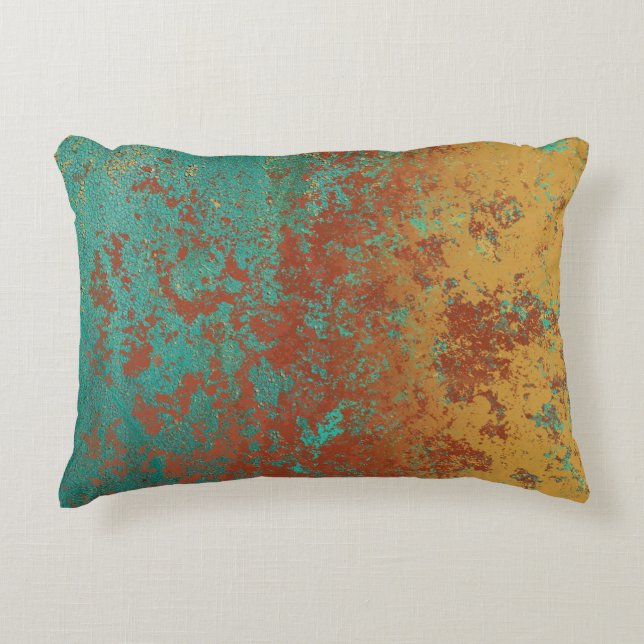 Copper Turquoise Blue Orange Brown Texture Accent Pillow (Front)