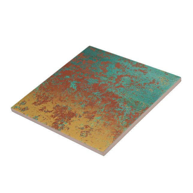 Copper Turquoise Blue Orange Brown Texture Ceramic Tile (Side)