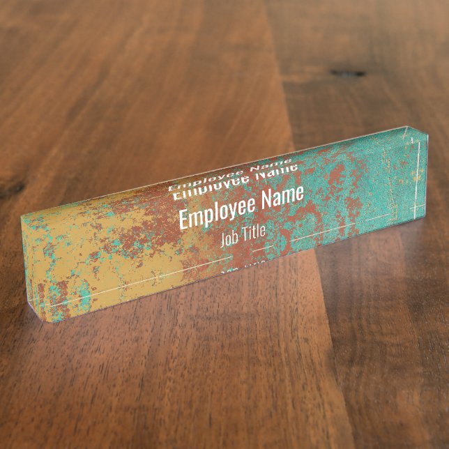Copper Turquoise Blue Orange Brown Texture Desk Name Plate (Side)