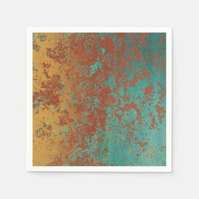 Copper Turquoise Blue Orange Brown Texture Napkins (Front)