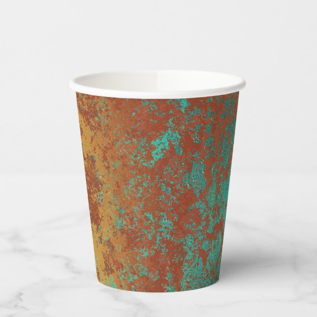 Copper Turquoise Blue Orange Brown Texture Paper Cups (Left)