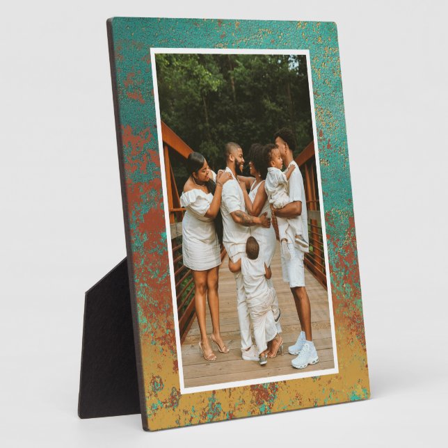 Copper Turquoise Blue Orange Brown Texture Photo Plaque (Side)