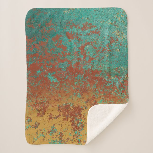 Copper Turquoise Blue Orange Brown Texture Sherpa Blanket (Front)