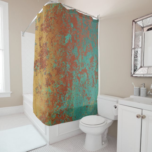 Copper Turquoise Blue Orange Brown Texture Shower Curtain (In Situ)
