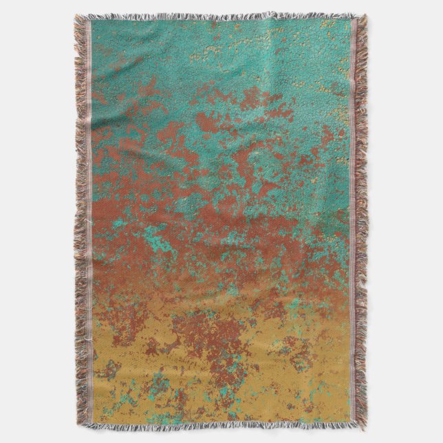 Copper Turquoise Blue Orange Brown Texture Throw Blanket (Front Vertical)