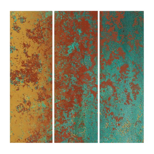 Copper Turquoise Blue Orange Brown Texture  Triptych