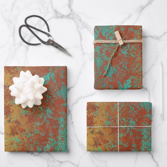 Copper Turquoise Blue Orange Brown Texture Wrapping Paper Sheets (Front)