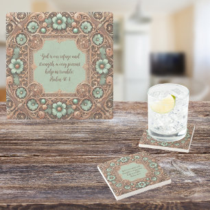 Copper Turquoise Fillagree Frame Customizable Stone Coaster