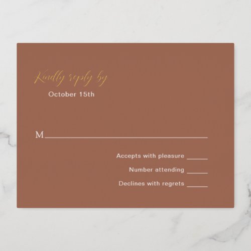 Copper Typographic Elegant Wedding Foil RSVP Card