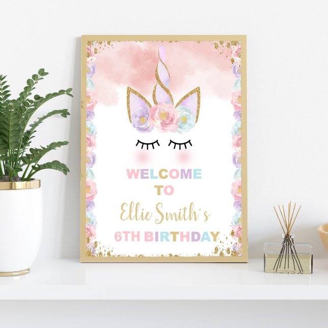 Copper Unicorn Birthday Party Welcome Sign (Copper Unicorn Birthday Welcome Signs)