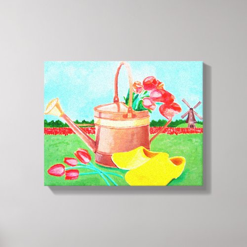 Copper Watering Can and Tulips Canvas Print