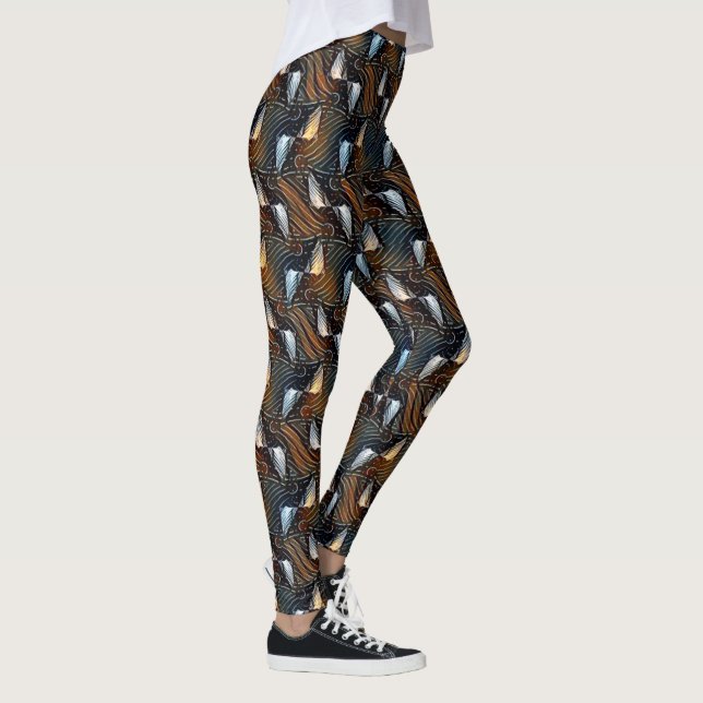 Copper Waves Abstract Geometric Flow Pattern 1303 Leggings (Right)
