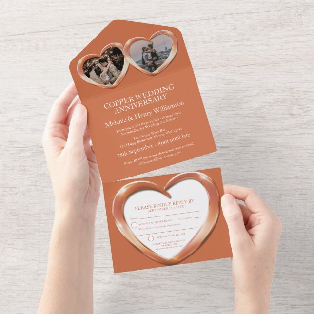 Copper wedding anniversary 7 years party event all in one invitation (Tearaway)