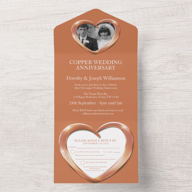 Copper wedding anniversary 7 years party event all in one invitation (Inside)