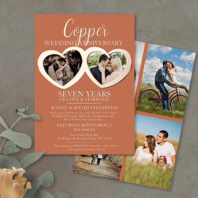 Copper wedding anniversary 7th party 6 photos foil invitation (Creator Uploaded)