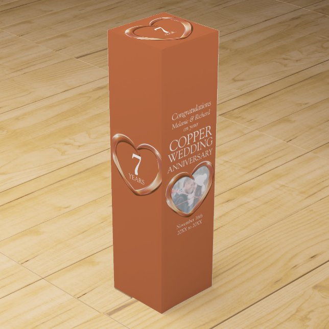 Copper wedding anniversary heart photo wine box (Front)