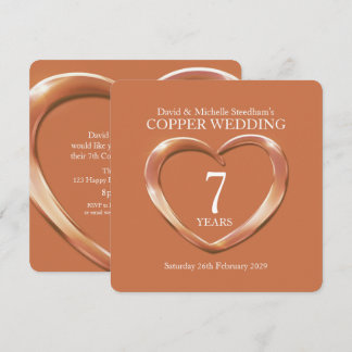 Copper wedding heart 7 years party invite