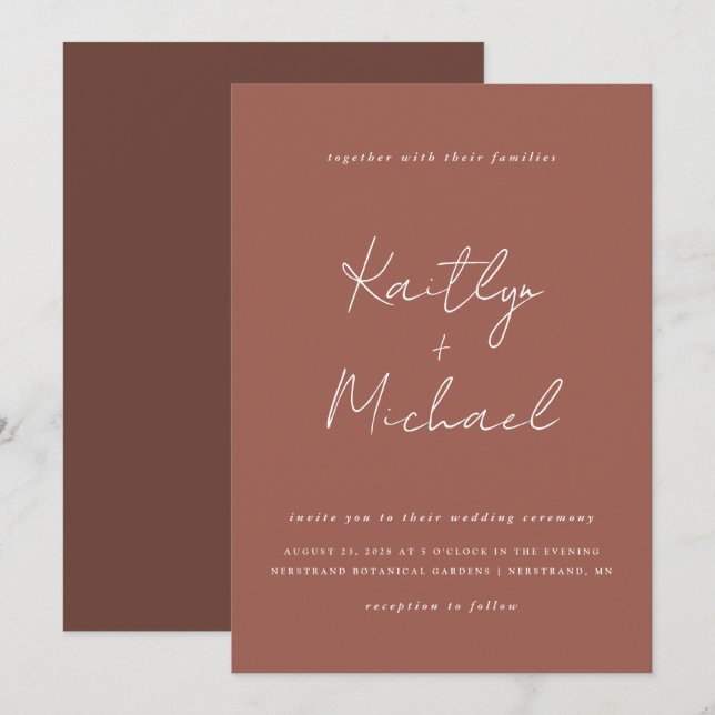 Copper Wedding Invitation Modern Handwriting (Front/Back)
