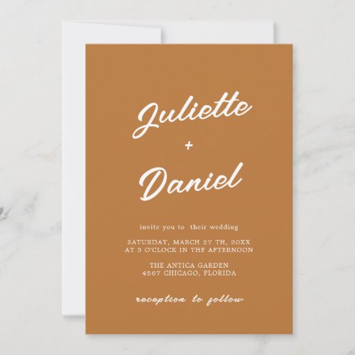Copper &amp; White Minimal Modern Calligraphy Wedding Invitation