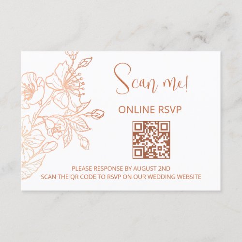 Copper White Wedding QR Code RSVP Online Enclosure Card